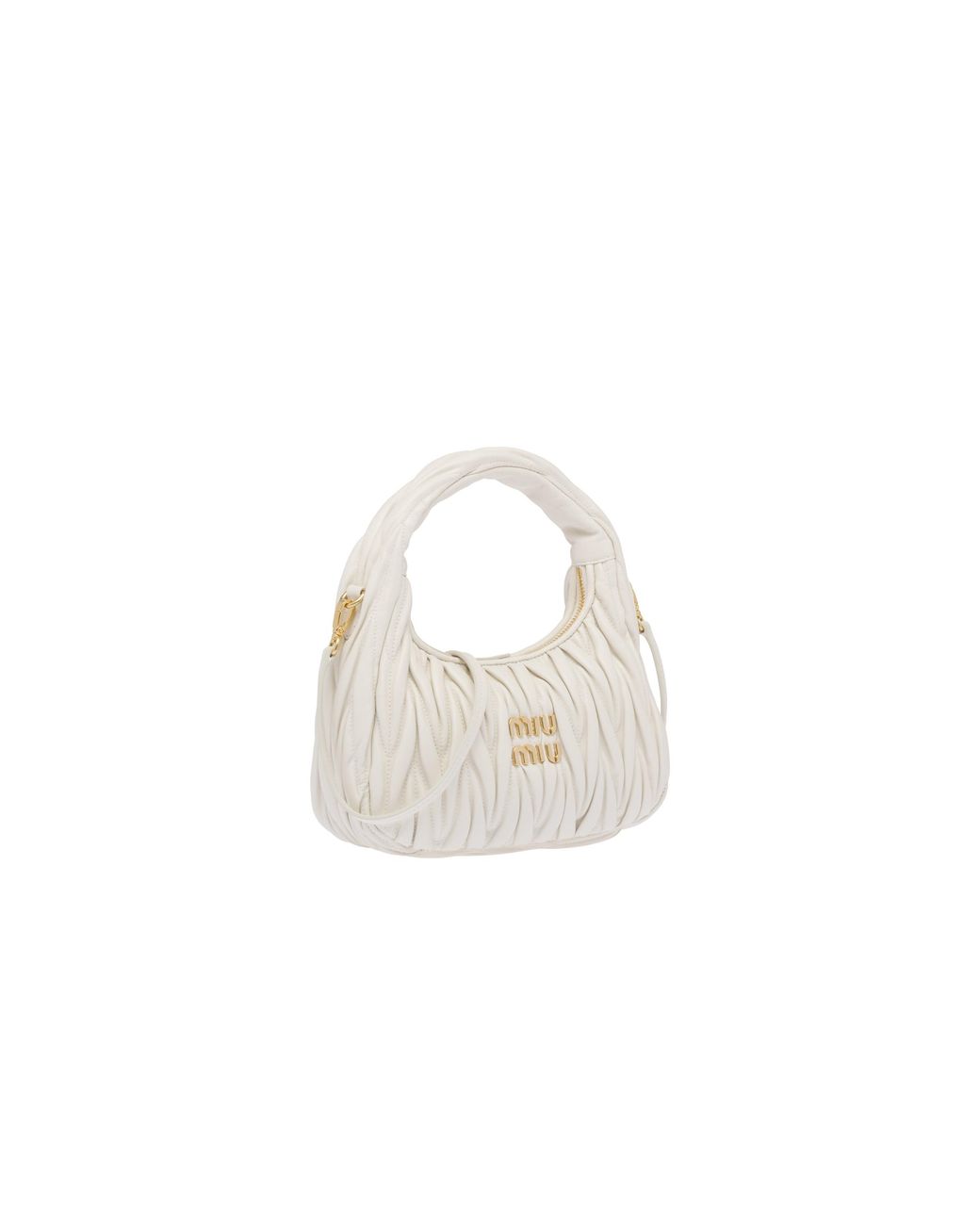 Miu Miu White Wander Matelassé Nappa Leather Hobo Bag
