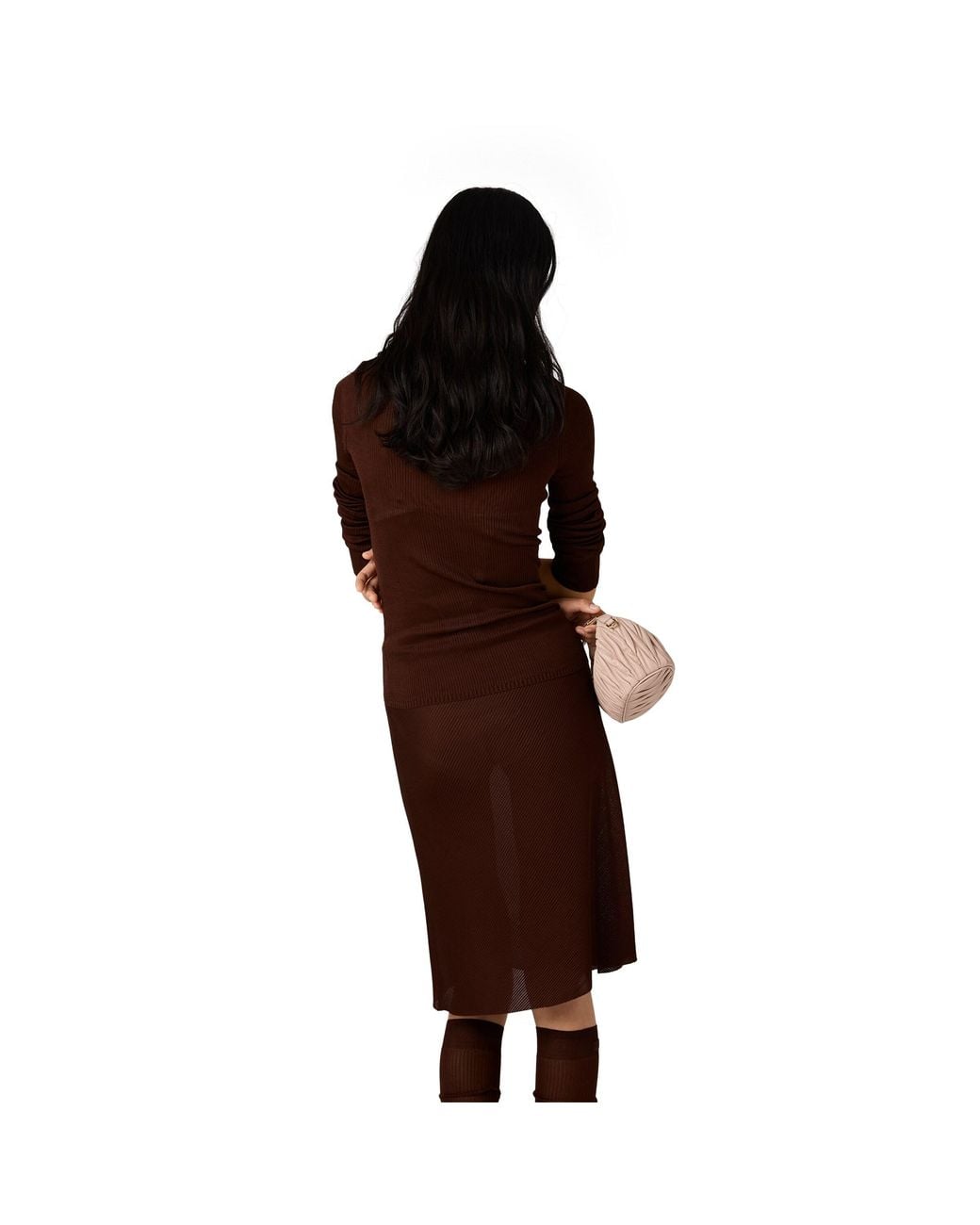 Miu Miu Brown Silk V-Neck Sweater
