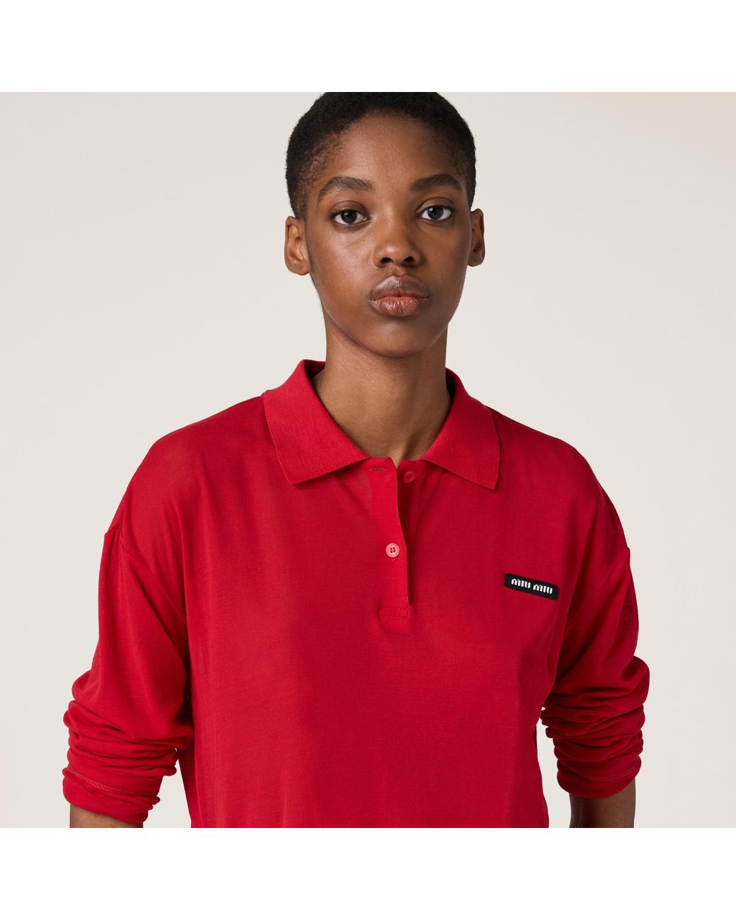 トップス Ribbed jersey polo shirt Miu Miu Ribbed Jersey Polo Shirt in Red | Lyst