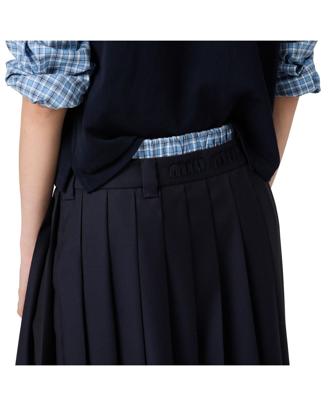 Miu Miu Blue Pleated Batavia Midi-Skirt