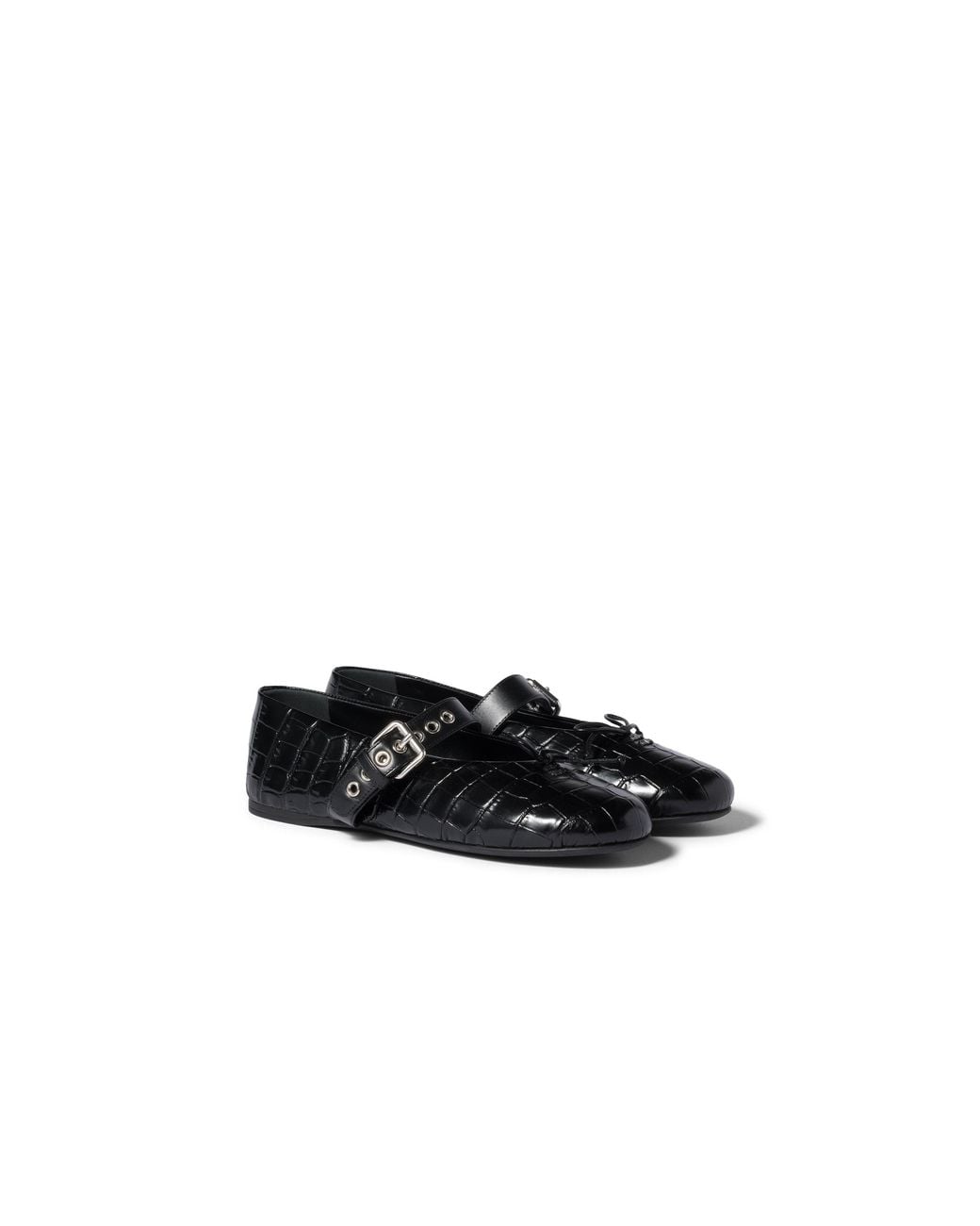Miu Miu Black Croco-Print Leather Ballerinas