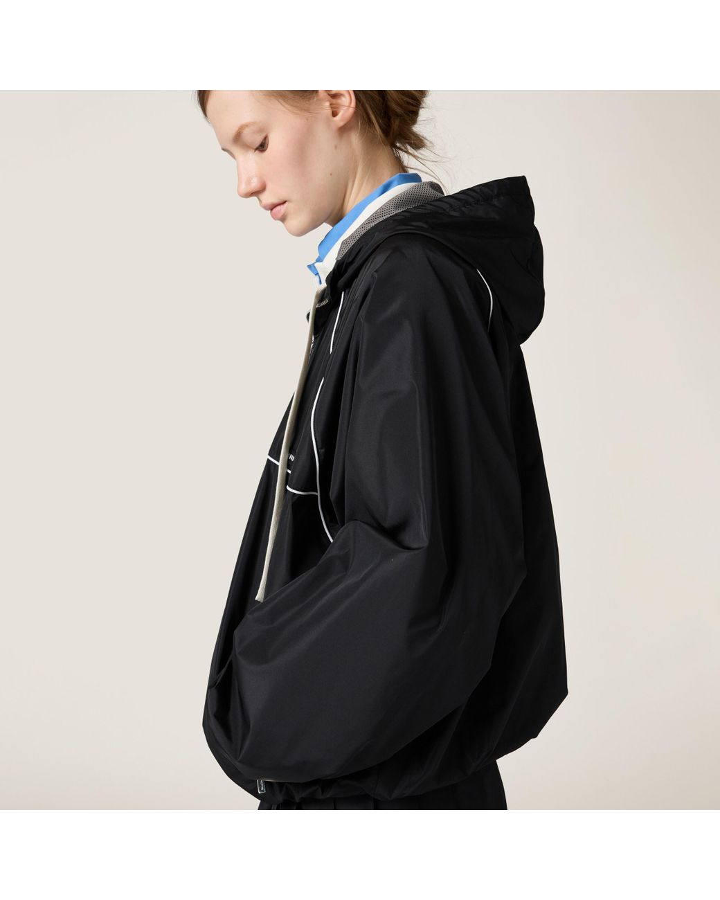 Miu Miu Technical Silk Zipper Blouson Jacket in Black | Lyst