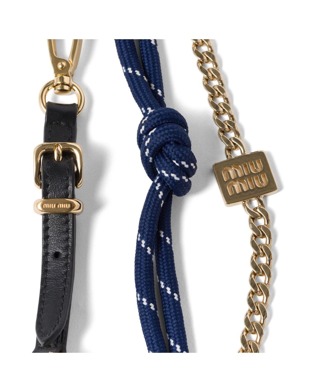 Miu Miu Blue Leather, Cord And Metal Trick Keyring