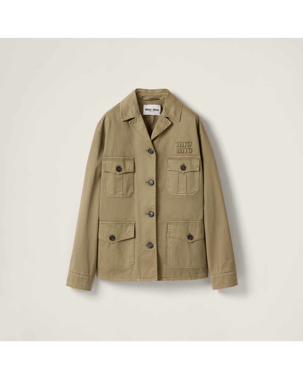 ジャケット MiuMiu Garment-dyed cotton satin jacket Miu Miu Garment-dyed Cotton Satin Bomber Jacket In Green
