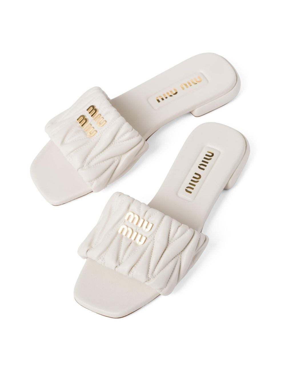 Miu Miu White Matelassé Nappa Leather Slides