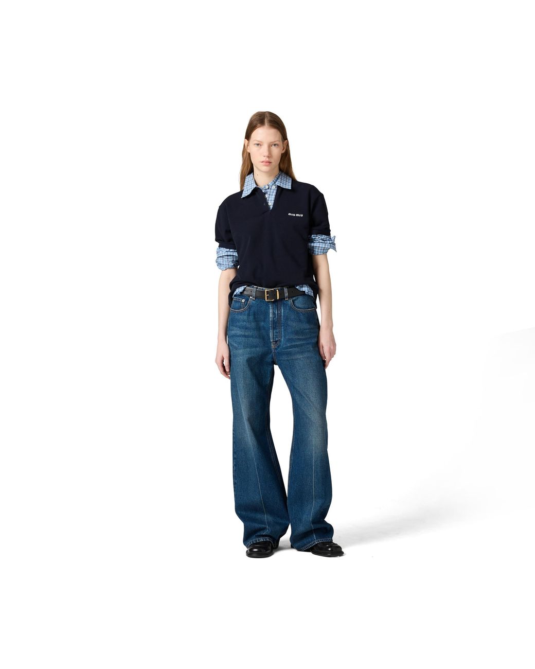 Miu Miu Blue Washed Denim Flared Jeans