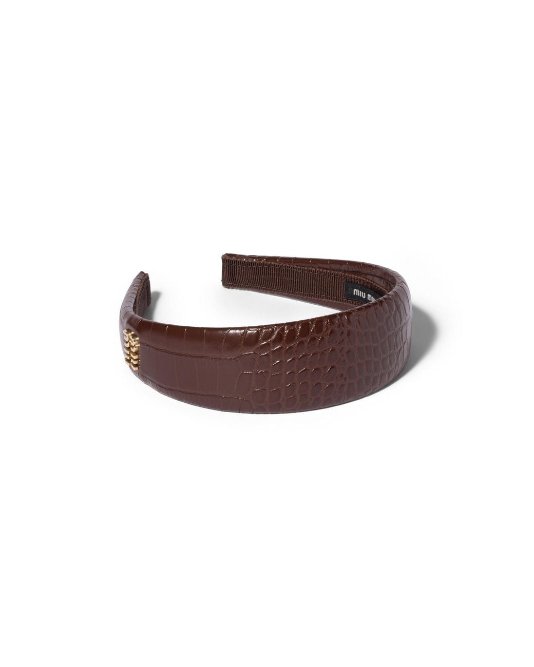 Miu Miu Brown Crocodile Embossed Calfskin Headband