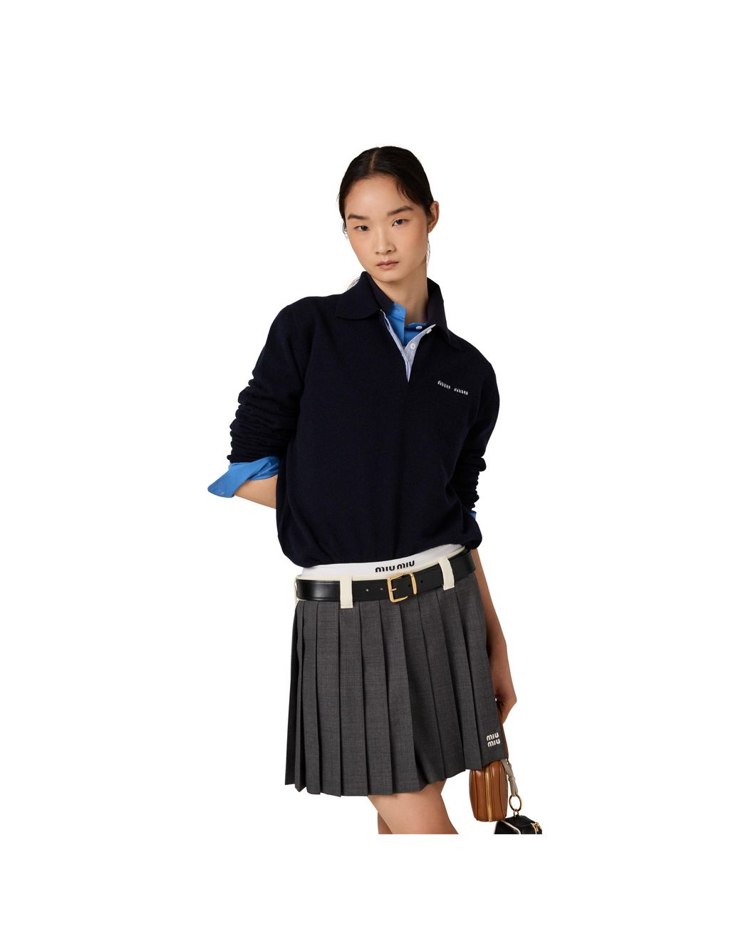 Miu Miu Blue Cashmere Polo Sweater