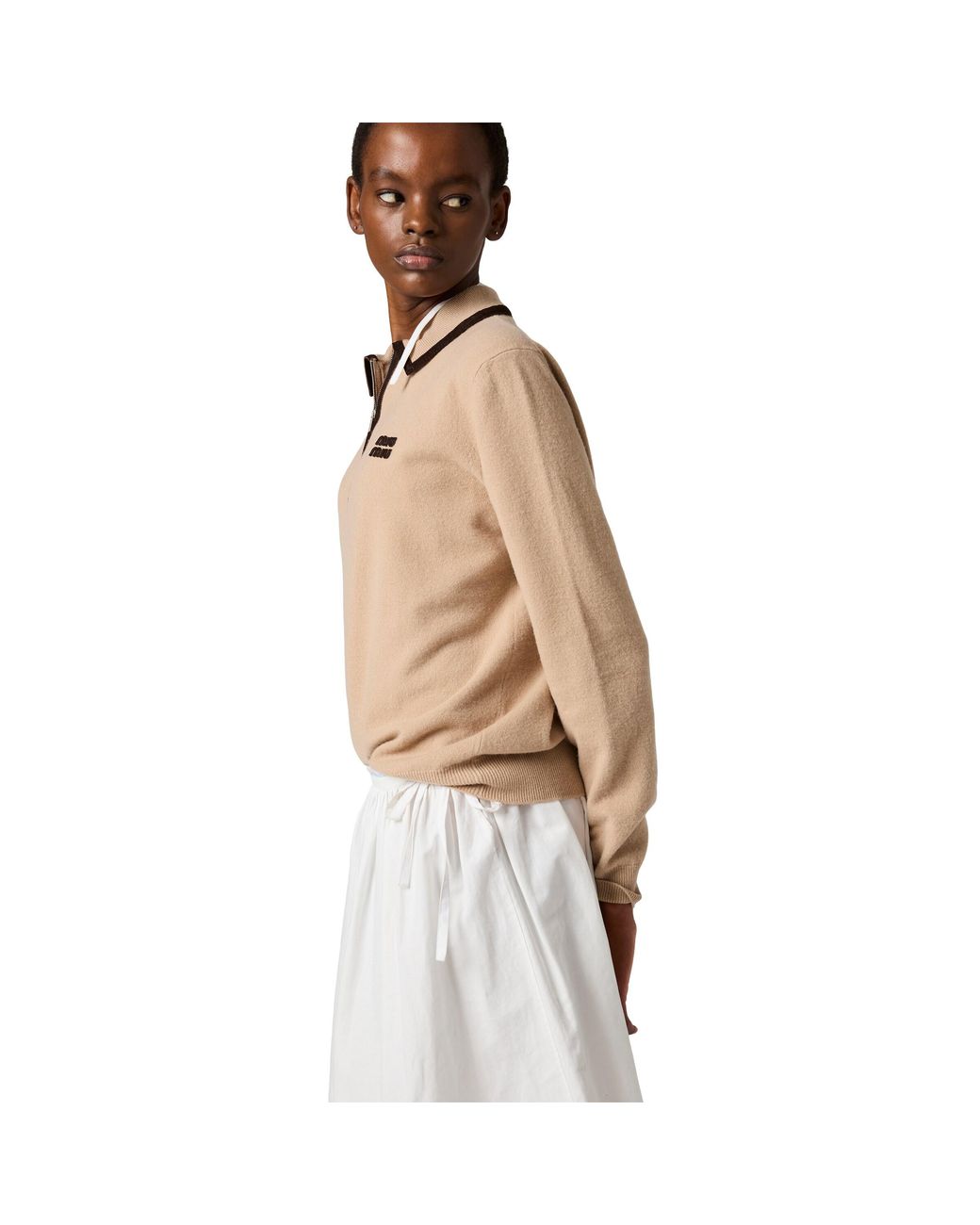 Miu Miu Natural Wool And Cashmere Polo Sweater