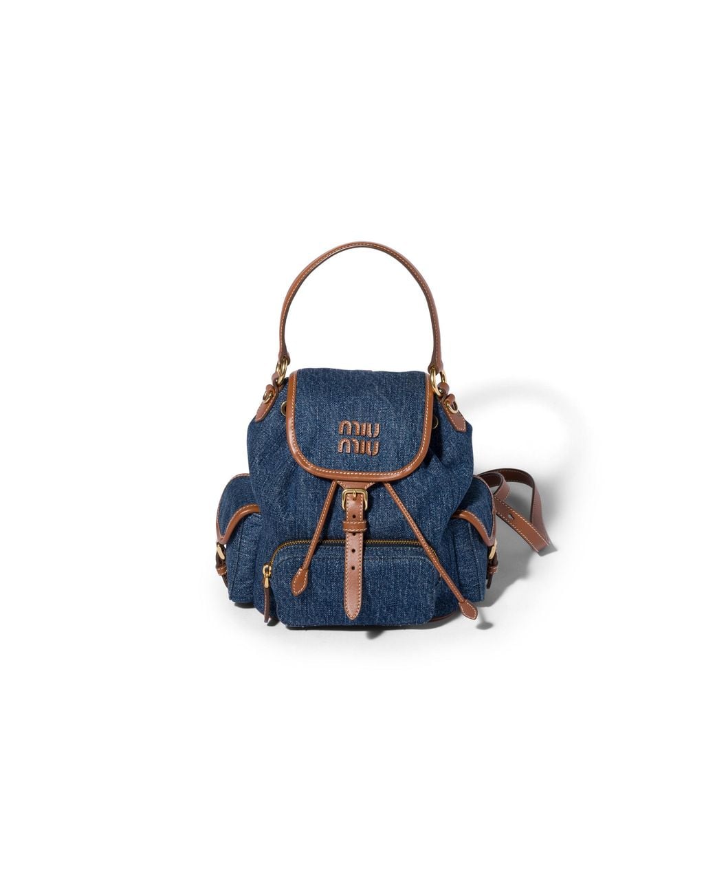 Miu Miu Blue Denim And Leather Backpack