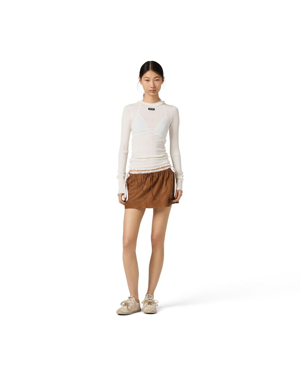 Miu Miu White Silk Crew-Neck Sweater