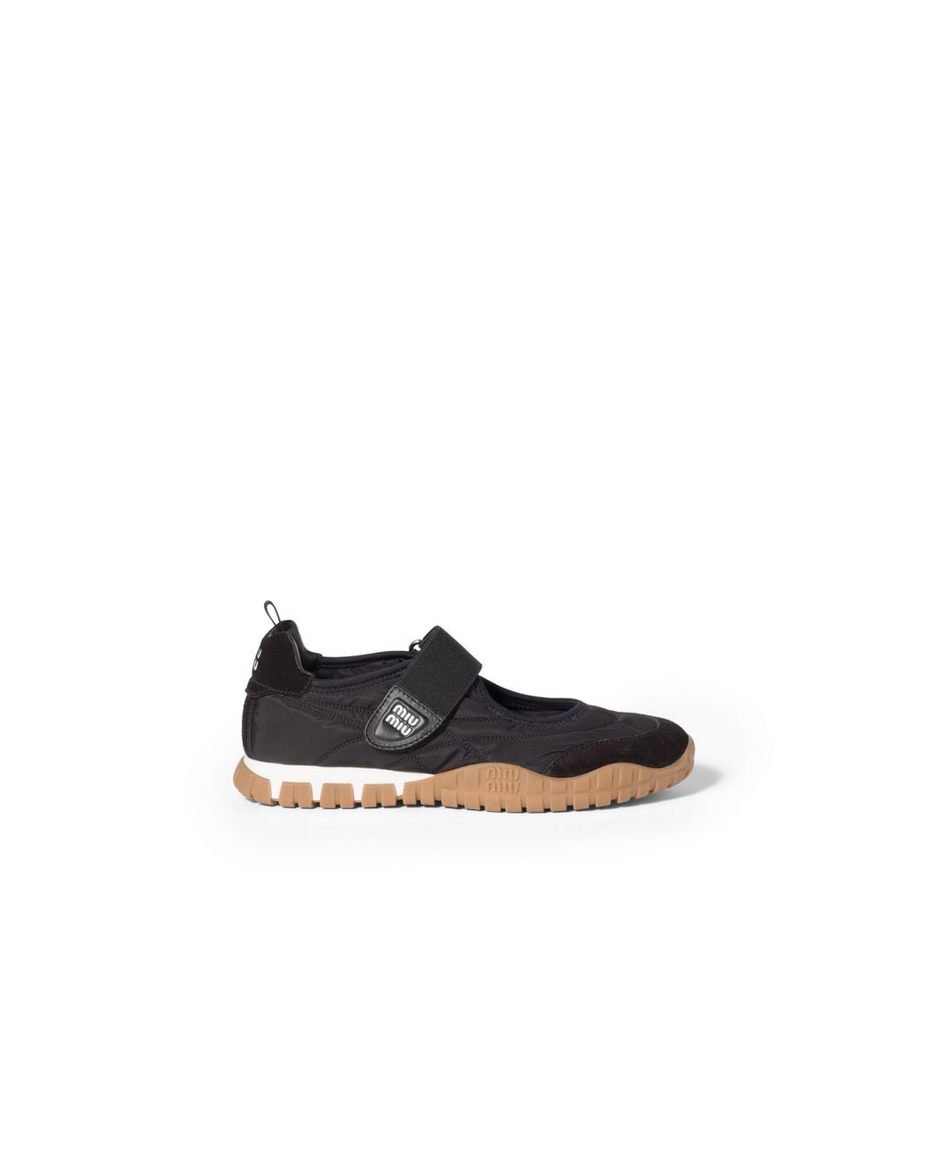 Miu Miu Black Tyre Technical Fabric And Suede Ballerinas