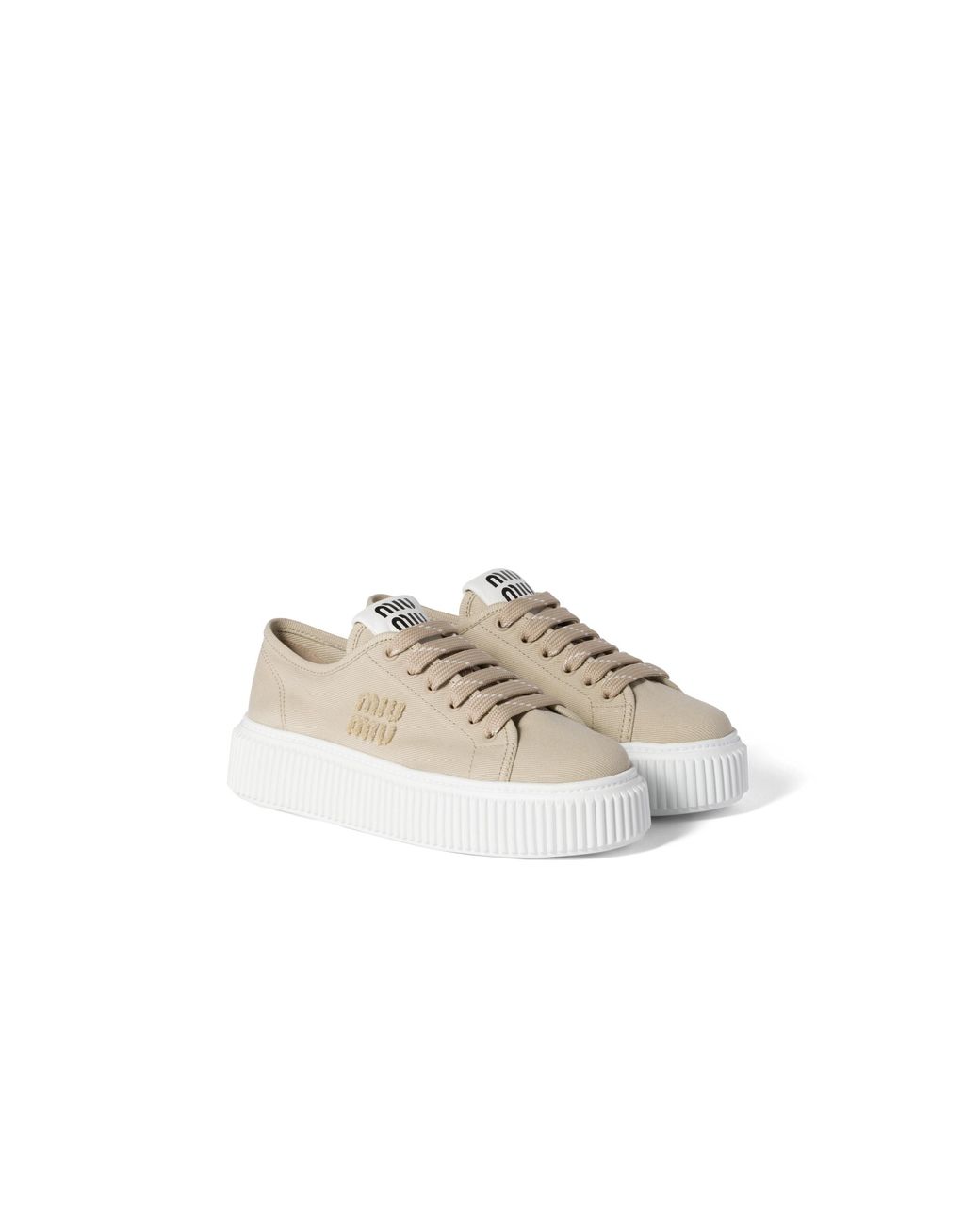 Miu Miu Natural Denim Sneakers With Logo