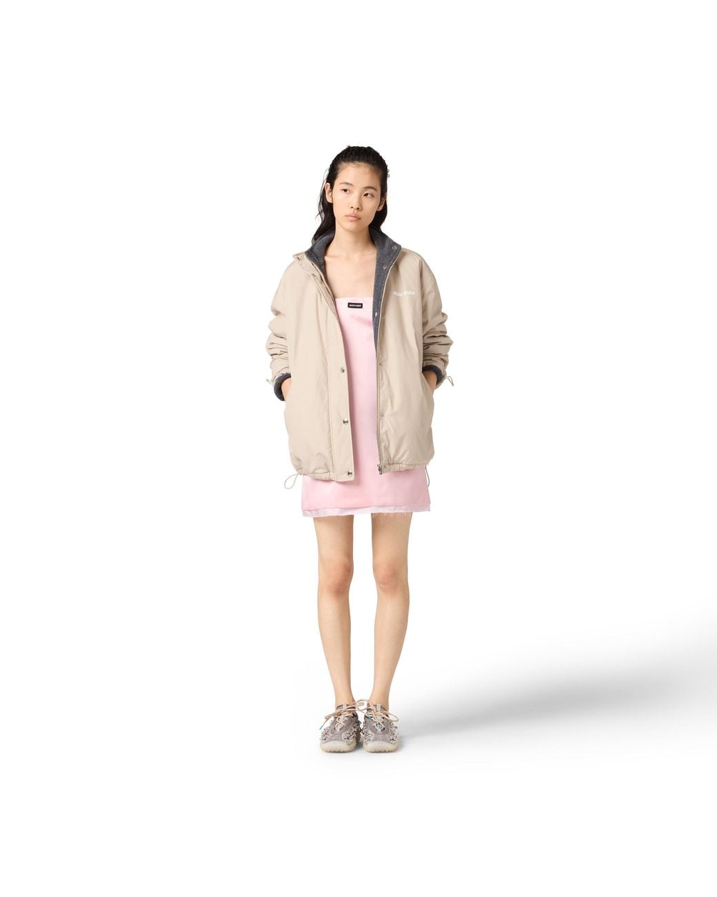 Miu Miu Natural Panama Cotton And Fleece Blouson Jacket