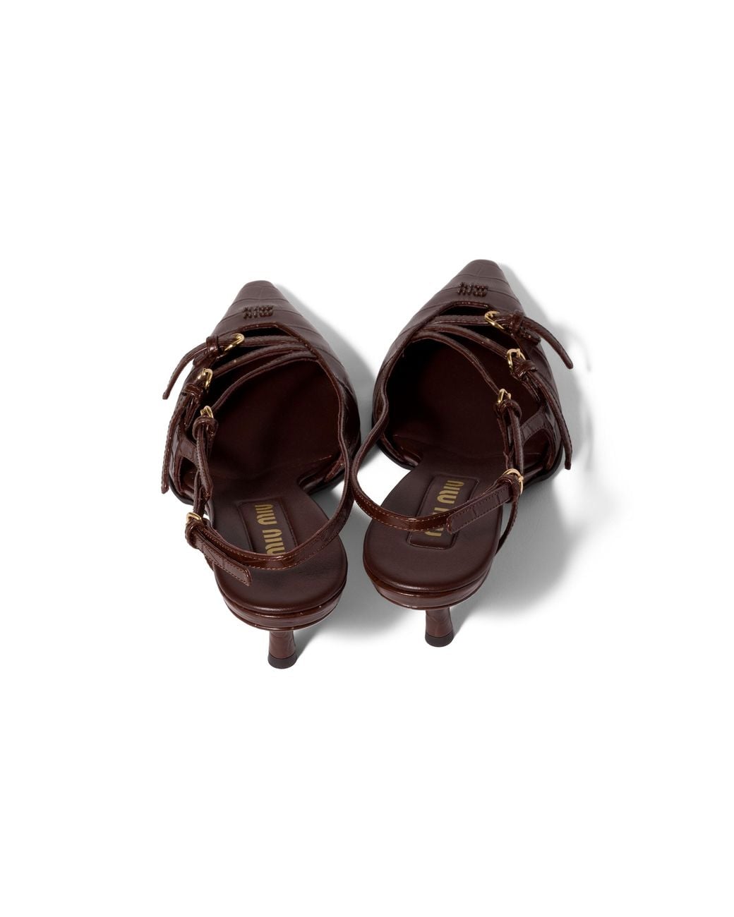 Miu Miu Brown Croco-Print Slingback Pumps