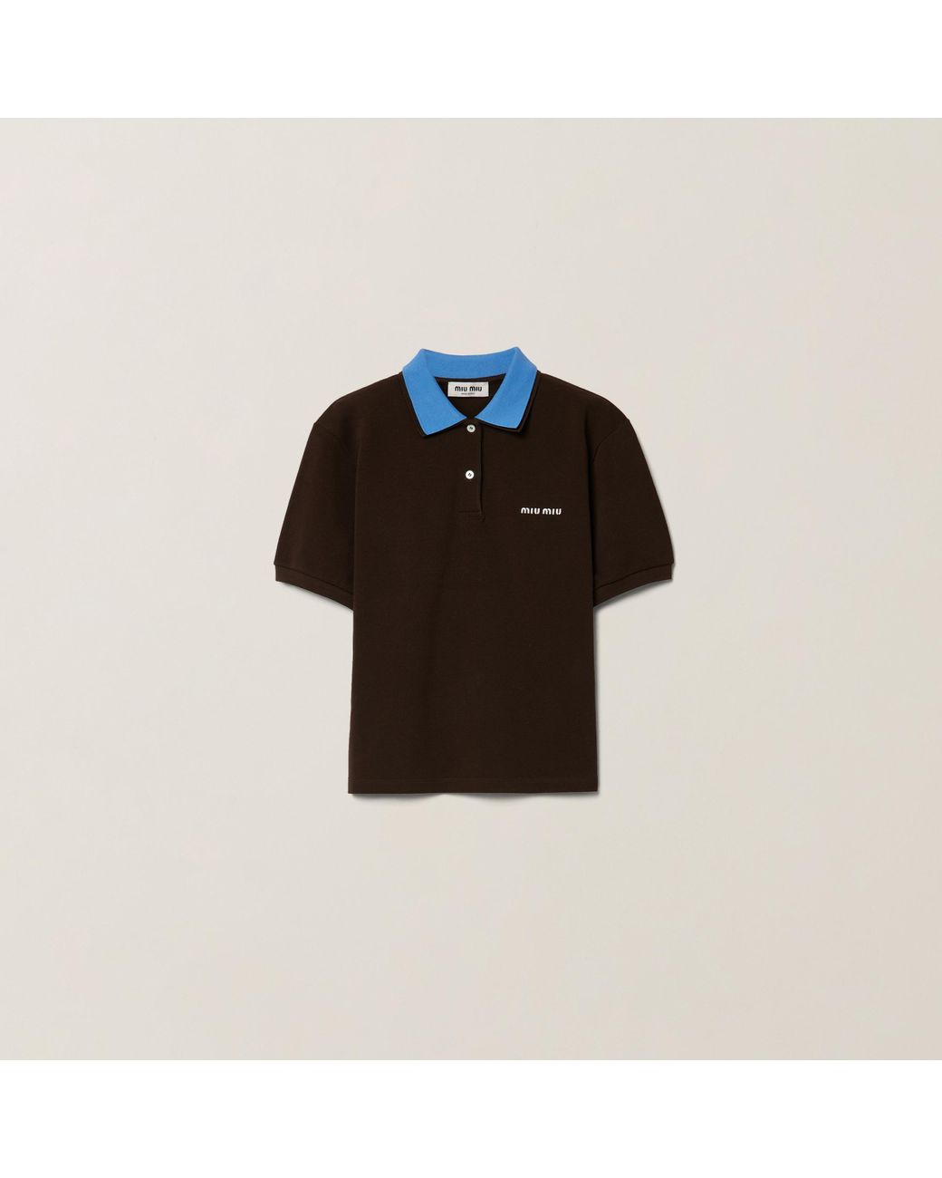 関税込【MiuMiu】Logo cotton pique polo shirt Miu Miu Cotton Piqué Polo Shirt | Blue | FARFETCH