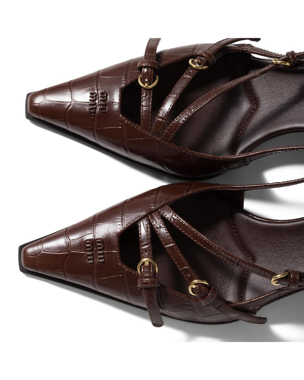 Miu Miu Brown Croco-Print Slingback Pumps