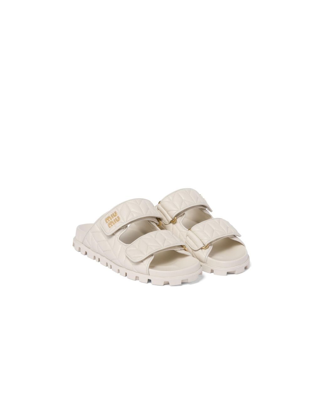 Miu Miu White Matelassé Nappa Leather Slides
