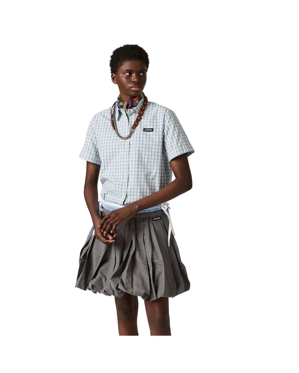 Miu Miu Blue Checked Poplin Shirt