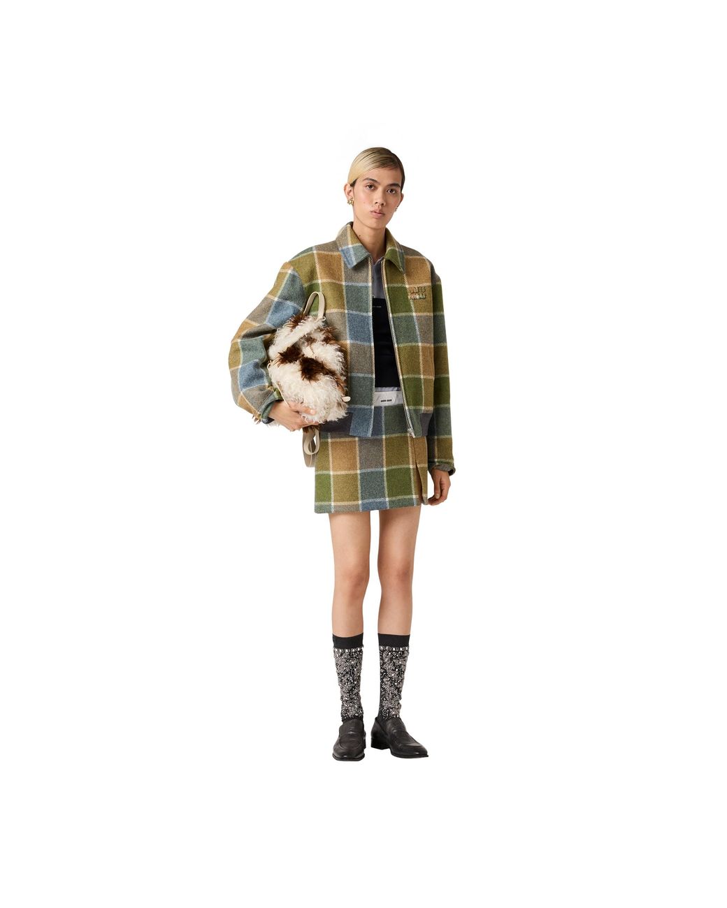 Miu Miu Green Checked Blouson Jacket