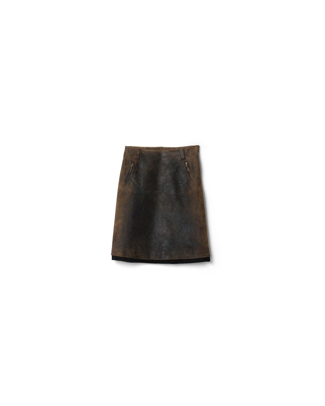 Miu Miu Black Waxed Suede Leather Skirt