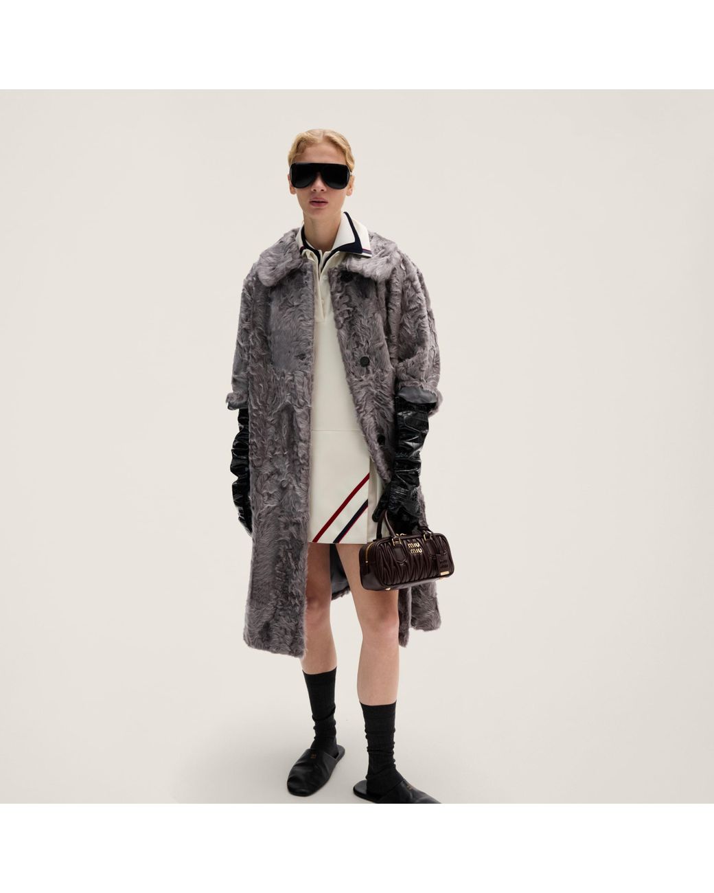 関税込 MiuMiu Mohair fabric mini-dress Miu Miu Mohair Fabric Mini-Dress in Natural | Lyst