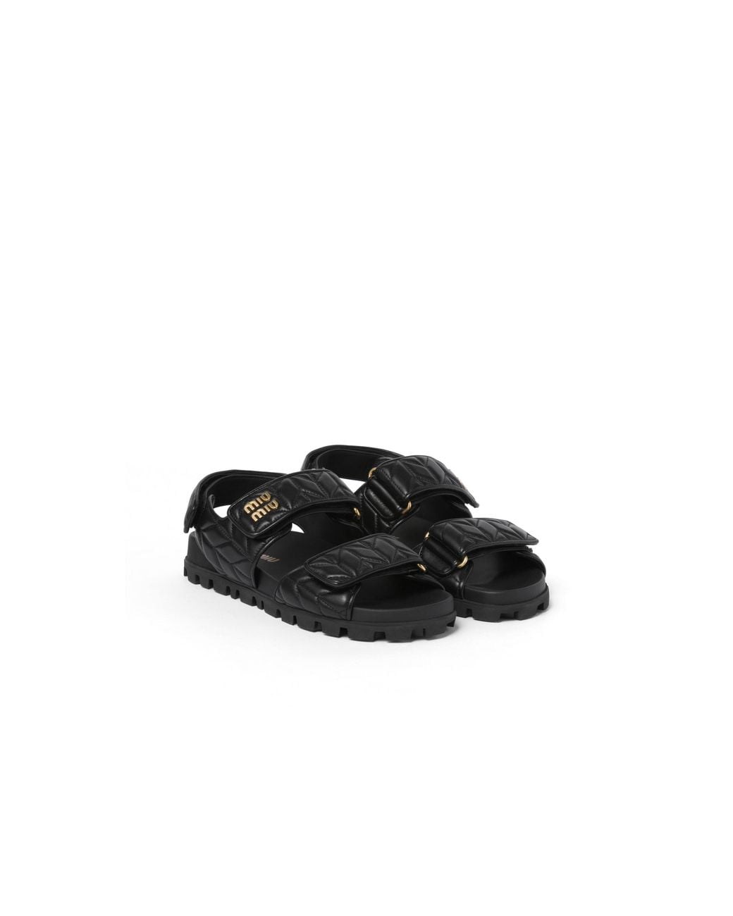 Miu Miu Black Sporty Matelassé Nappa Leather Sandals