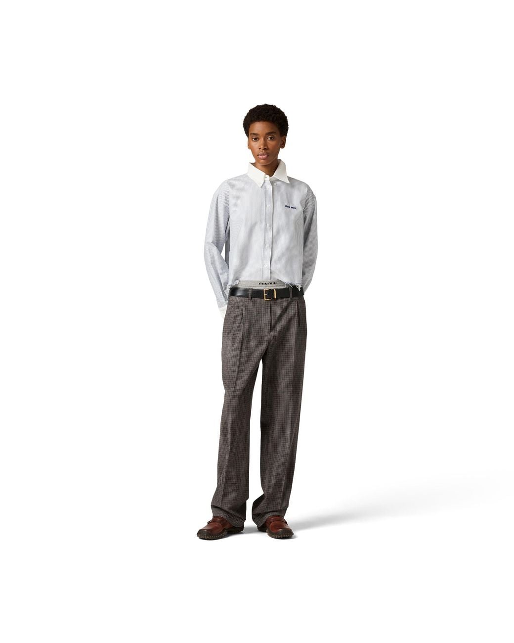 Miu Miu Gray Micro Pinstripe Cotton Shirt