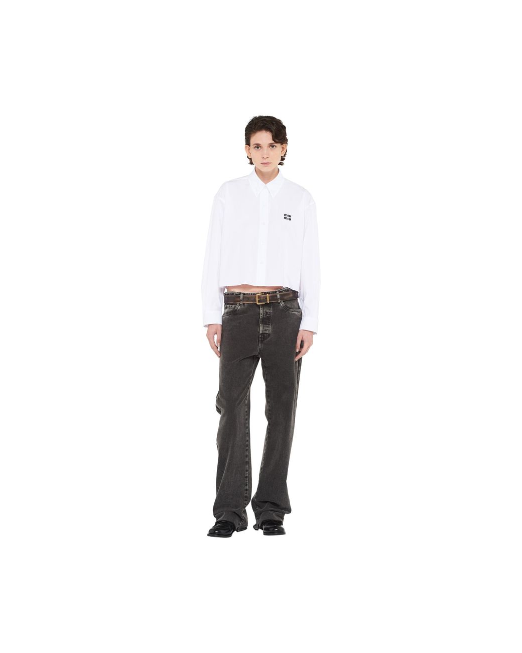 Miu Miu White Cropped Poplin Shirt