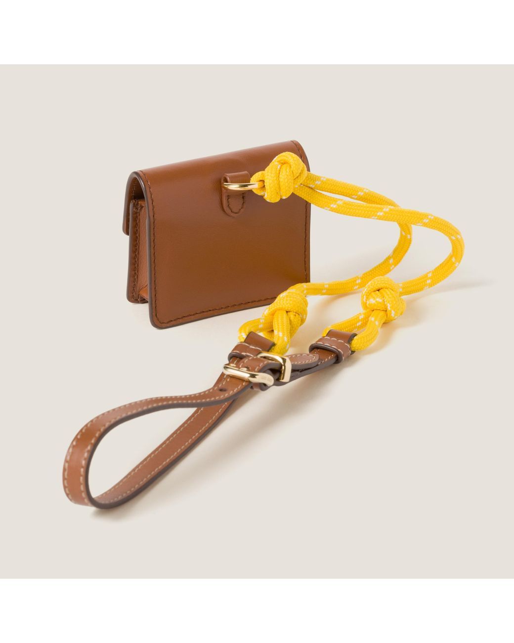 【関税&送料込】Miu Miu Cord Leather And l Trick Miu Miu Leather, Cord, And Metal Trick in Natural | Lyst