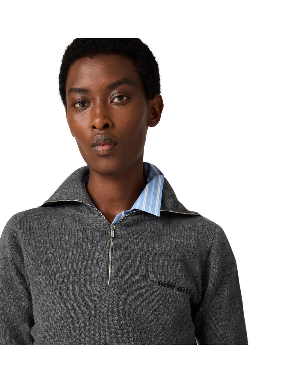 Miu Miu Gray Cashmere Half-Zipper Sweater