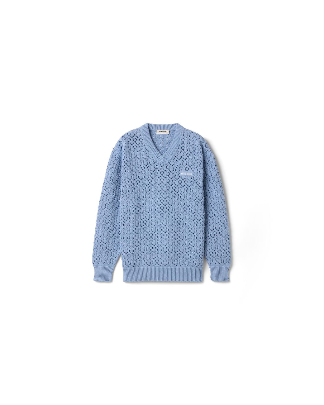Miu Miu Blue Cotton V-Neck Sweater