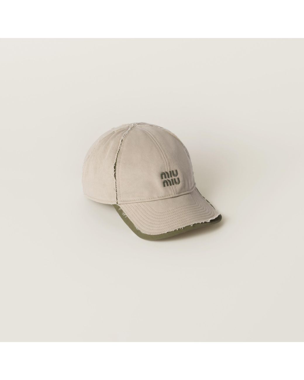 ☆関税込☆MIUMIU★Miu Miu Drill Baseball Cap Khaki White★ Khaki/white Drill Baseball Cap | Miu Miu