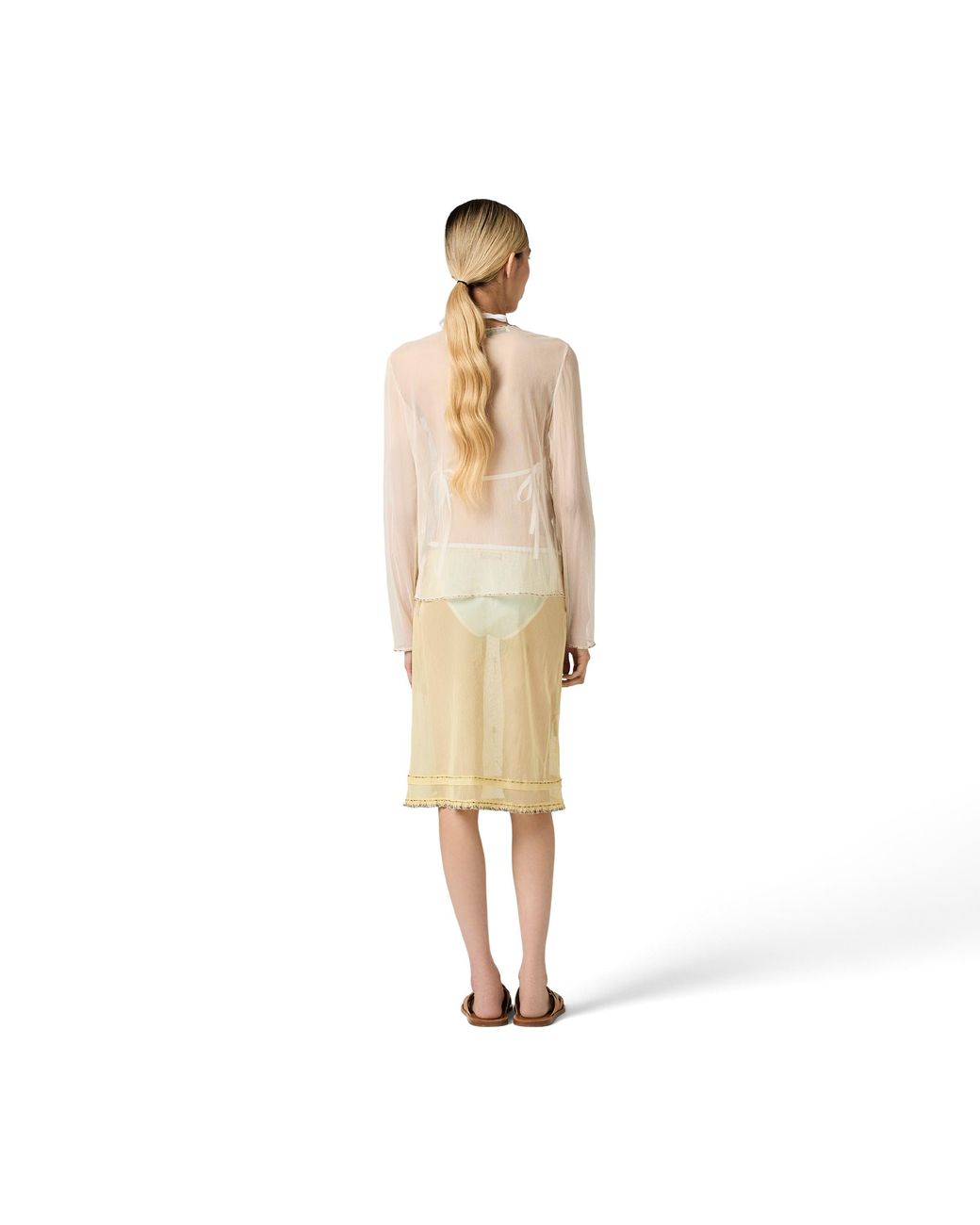 Miu Miu Natural Embroidered Tulle Top