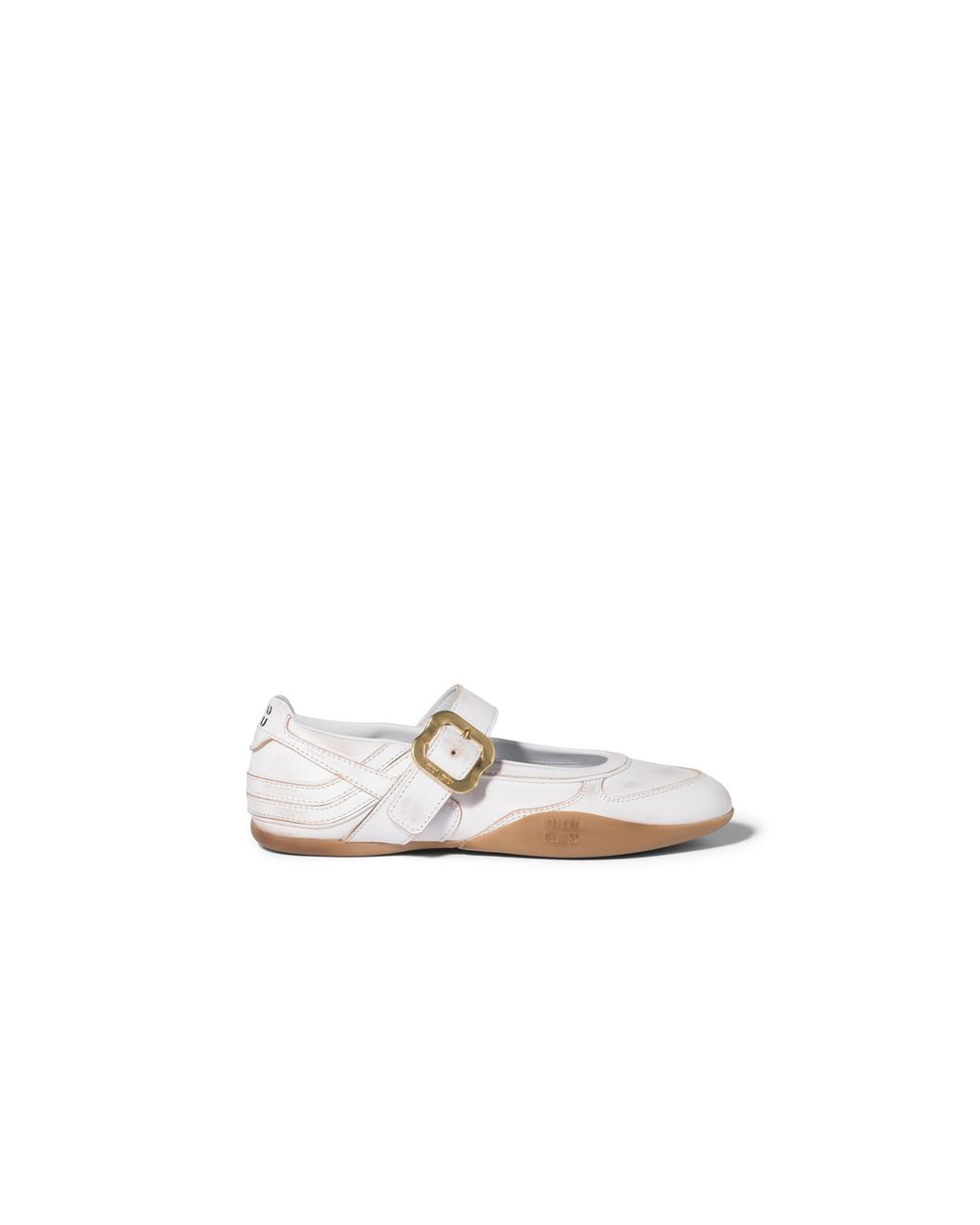 Miu Miu White Gymnasium Leather Ballerinas With Strap And Buckle