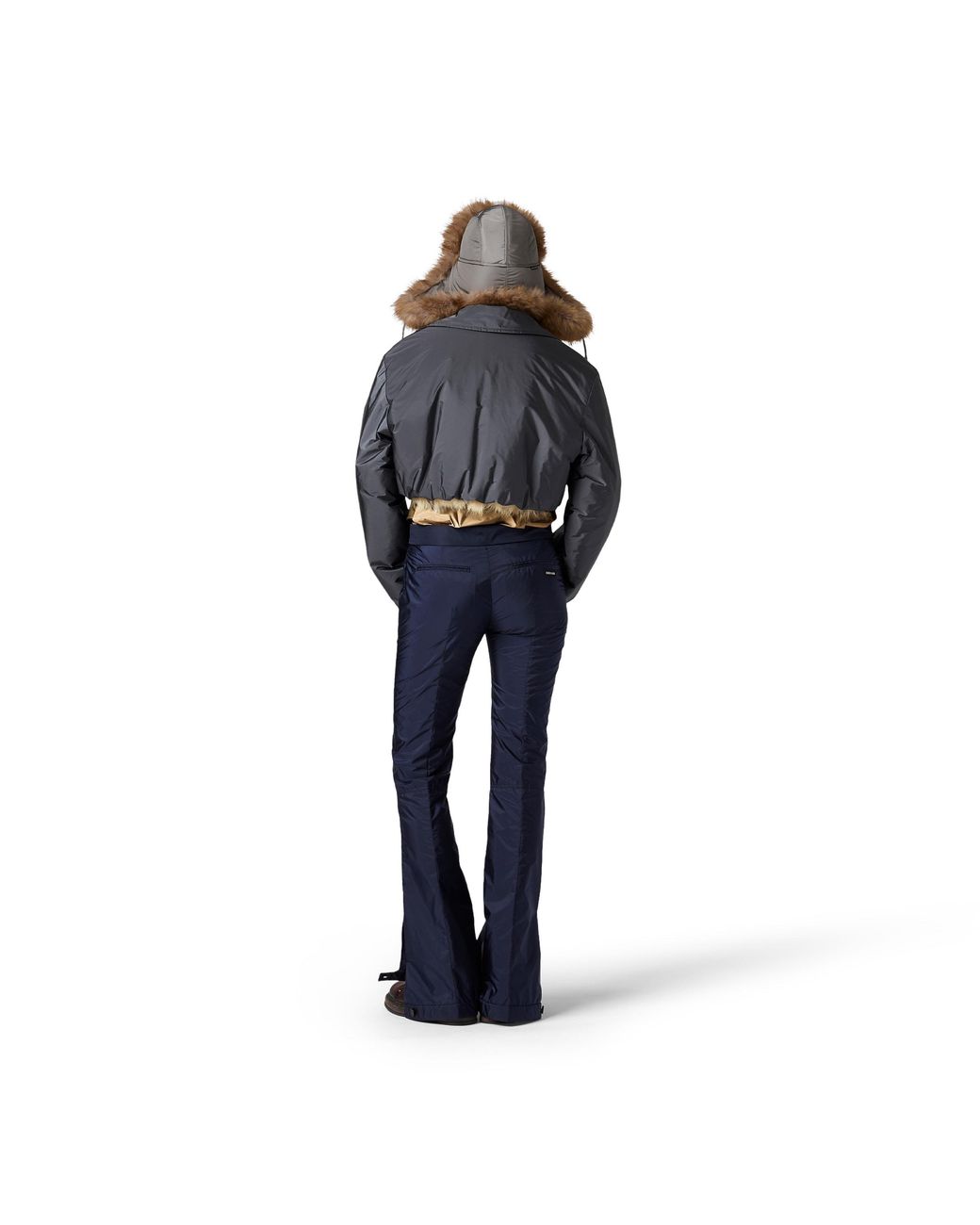 Miu Miu Blue Technical Fabric And Shearling Blouson Jacket