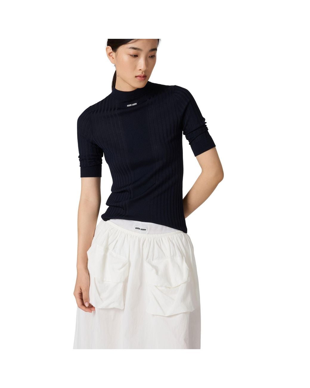 Miu Miu Black Ribbed Knit Wool Sweater