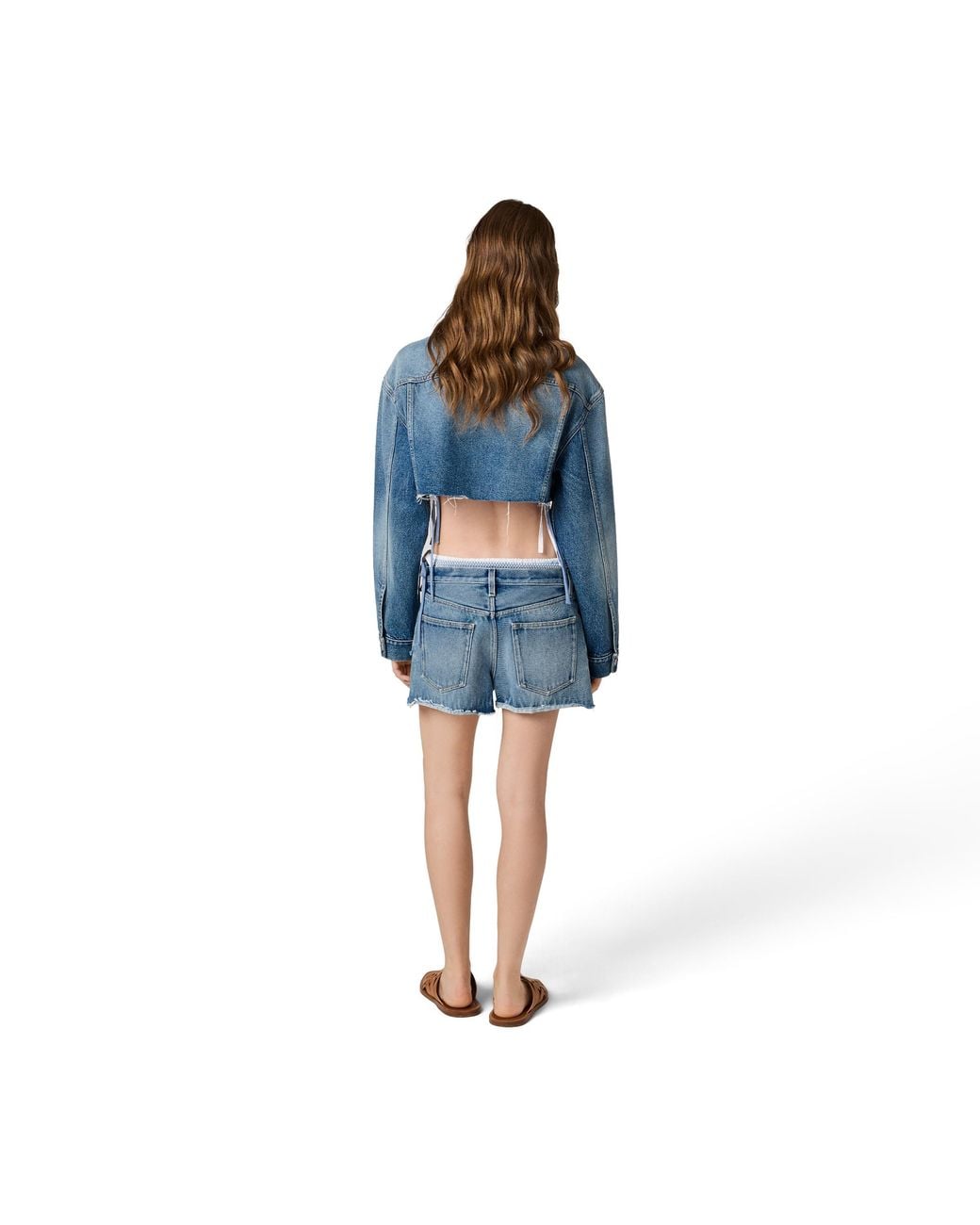 Miu Miu Blue Cropped Washed Denim Jacket