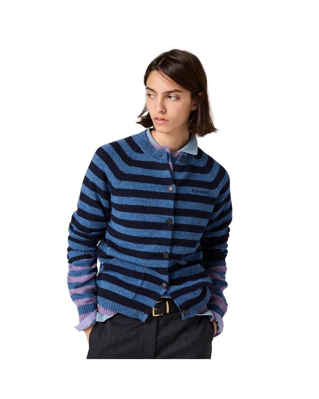 Miu Miu Blue Wool Cardigan