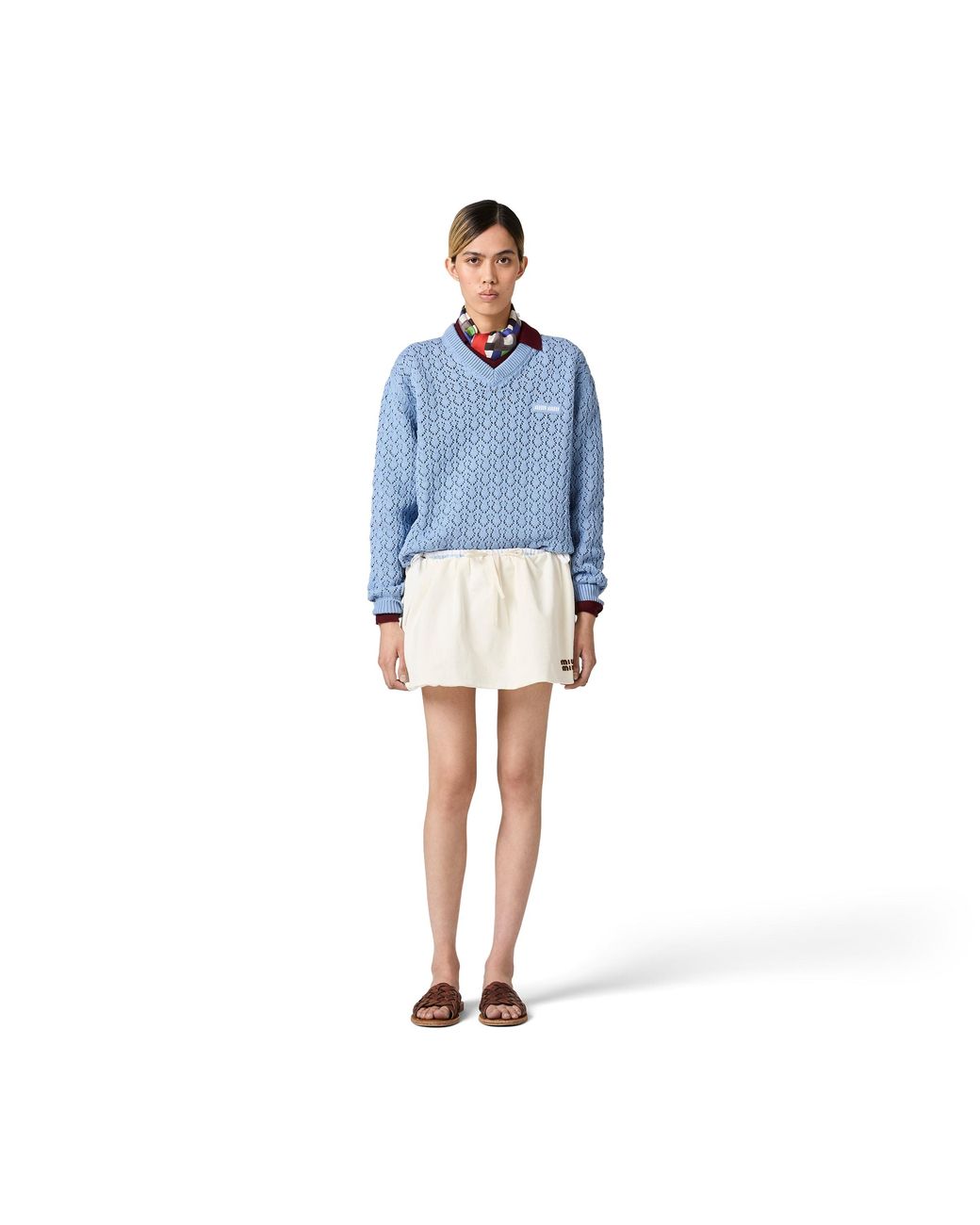 Miu Miu Blue Cotton V-Neck Sweater