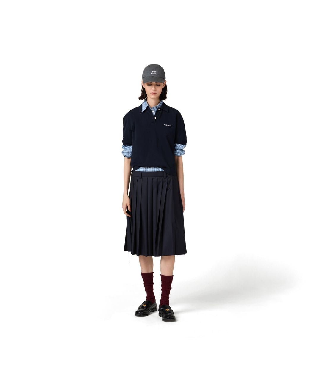 Miu Miu Blue Pleated Batavia Midi-Skirt