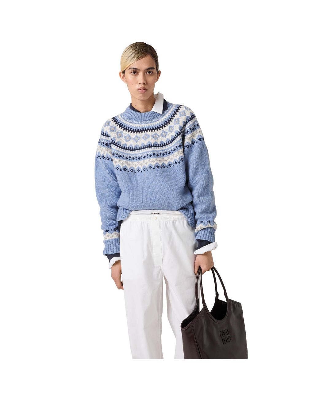 Miu Miu Blue Wool Crew-Neck Sweater