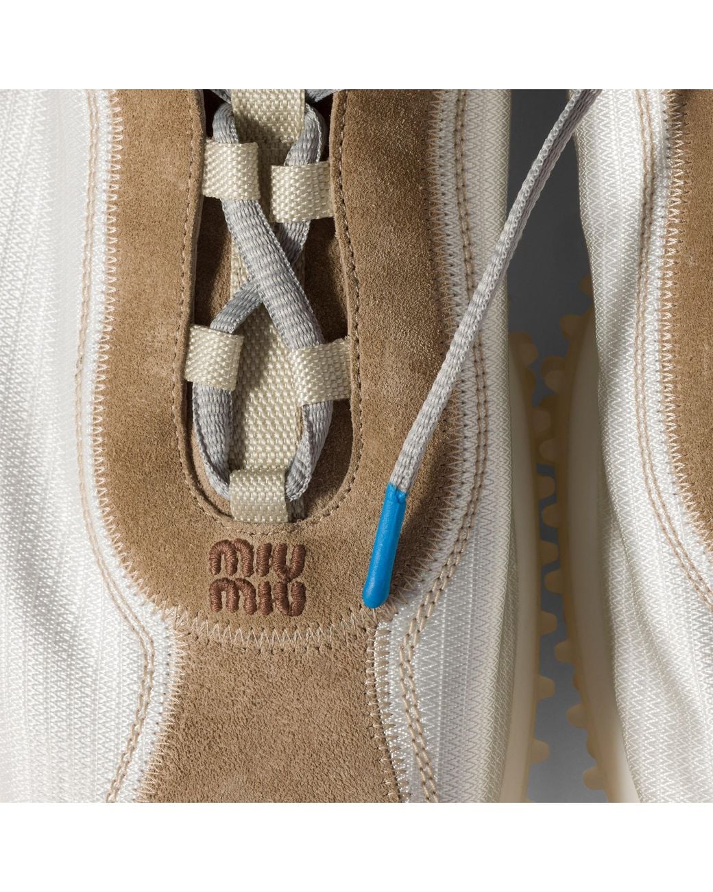 Miu Miu White Bubble Technical Fabric And Suede Sneakers