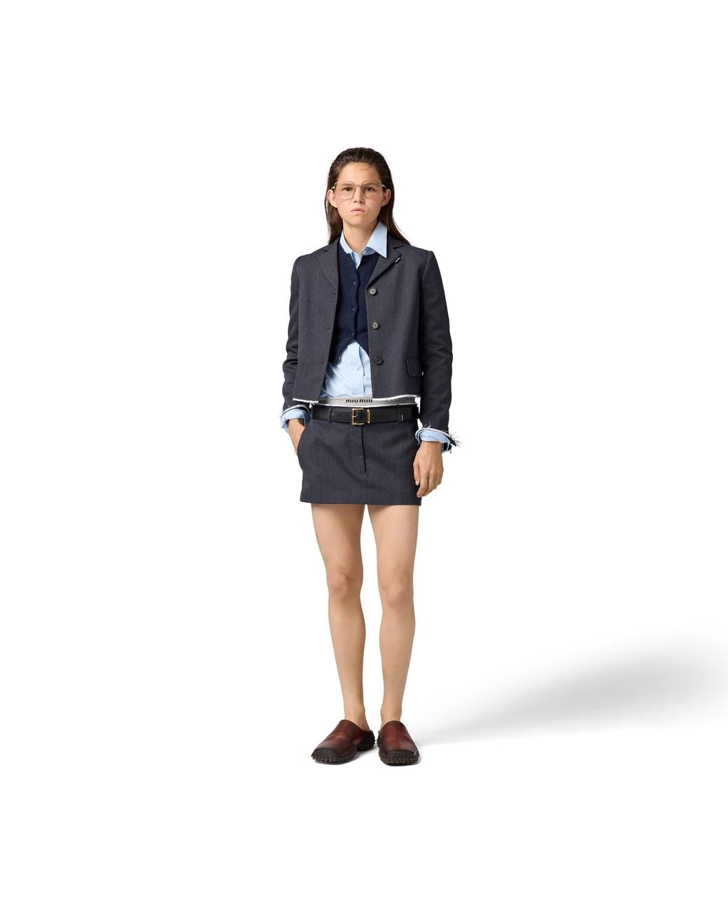 Miu Miu Blue Single-Breasted Twill Jacket
