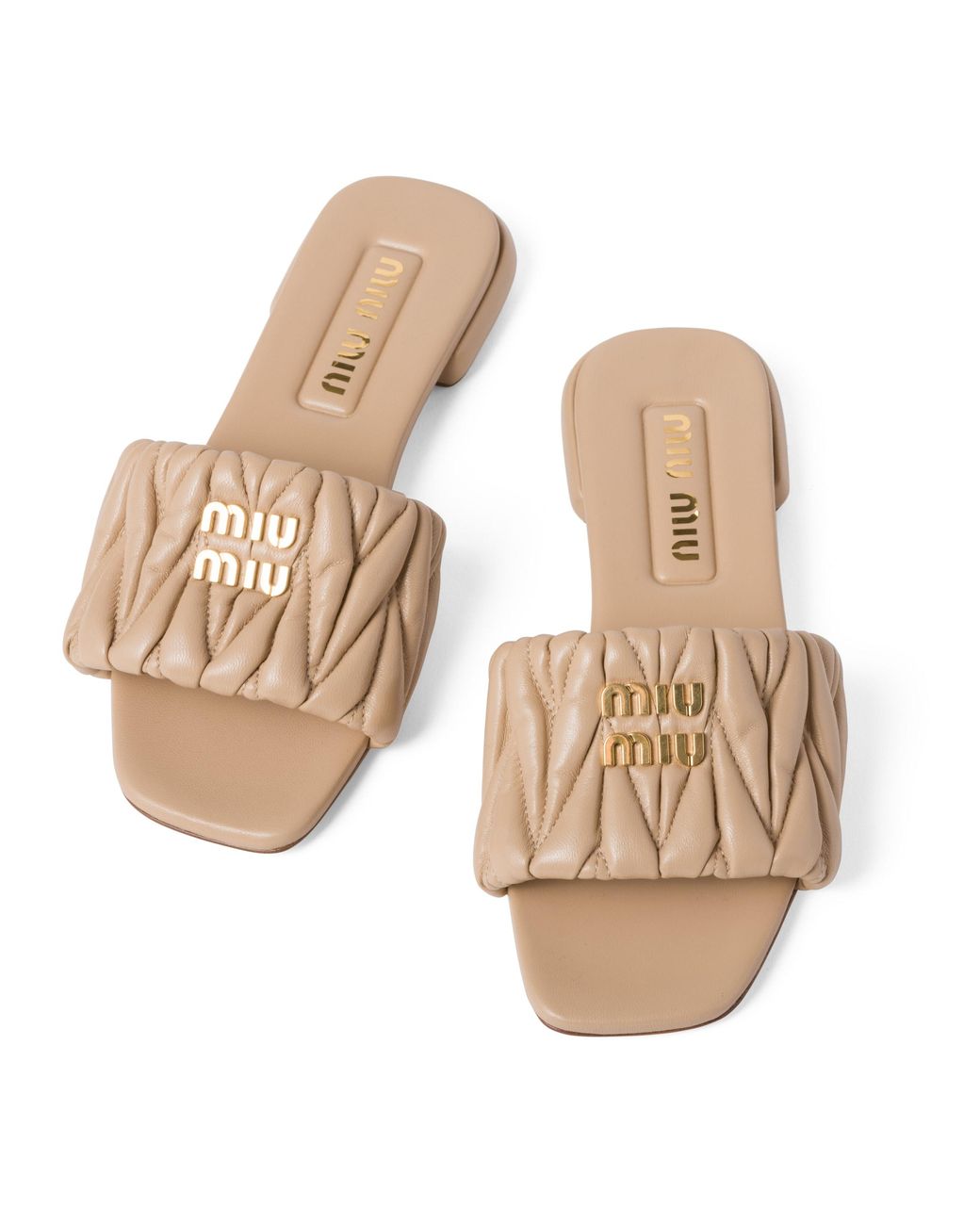 Miu Miu Natural Matelassé Nappa Leather Slides