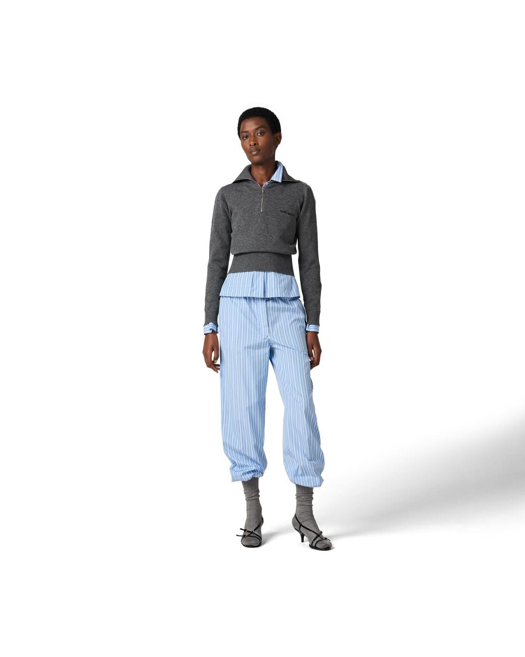 Miu Miu Gray Cashmere Half-Zipper Sweater