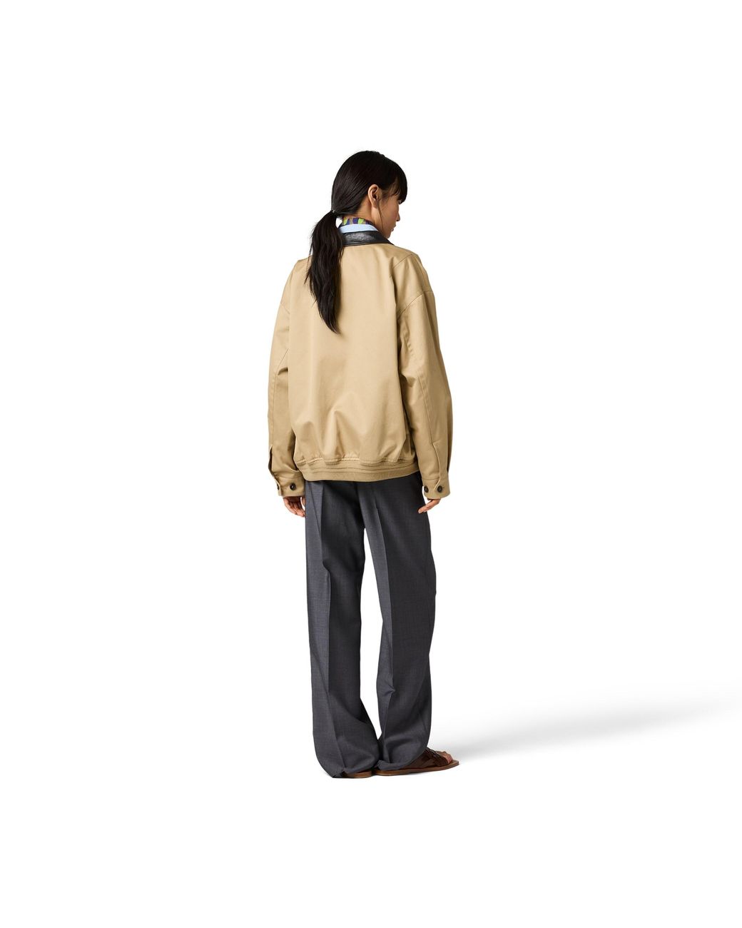 Miu Miu Natural Chino And Leather Bomber Jacket