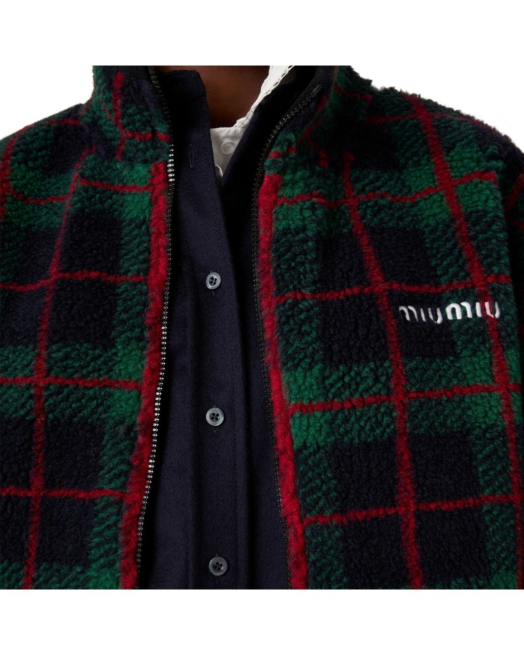 Miu Miu Black Checked Teddy Zipper Jacket