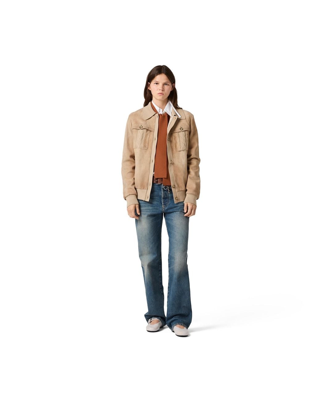 Miu Miu Natural Waxed Suede Blouson Jacket