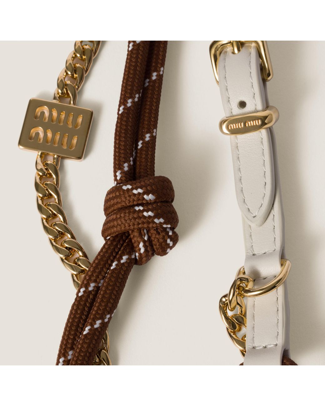 アクセサリーその他 MIU MIU 5TL515_2CRT LEATHER CORD+L TRICK WITH MINI POUCH Miu Miu Mini-pouch leather, cord, and metal trick for Women